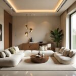 Collage of UAE interiors showing Dubai apartment, Abu Dhabi villa, and Sharjah cultural home.