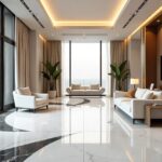 Grand luxury interior showcasing premium marble floor designs with natural light and elegant decor.