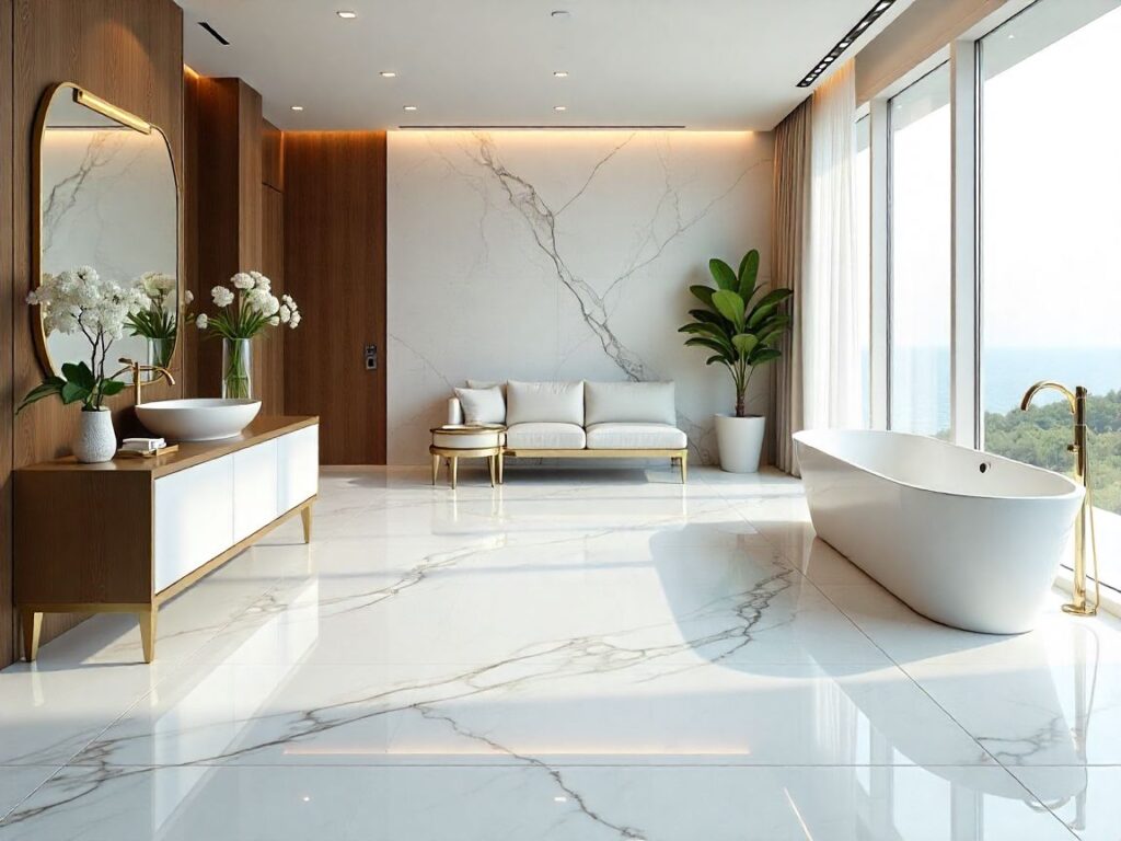 Custom marble floor design with geometric patterns adding a personalized touch